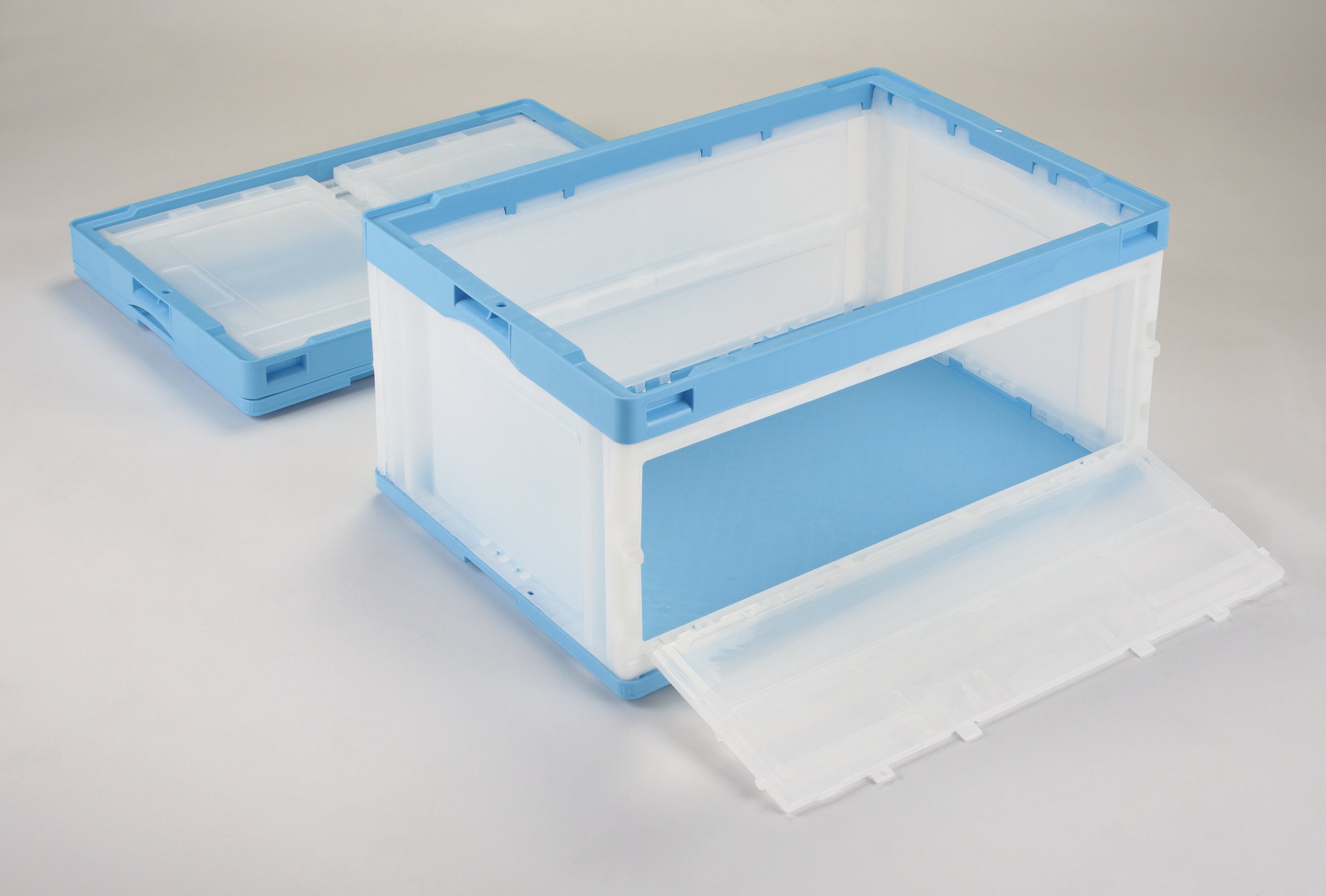 折りたたみコンテナ 収納ボックス フタ付 折りたたみコンテナ 26L クリア／ブルー H202731